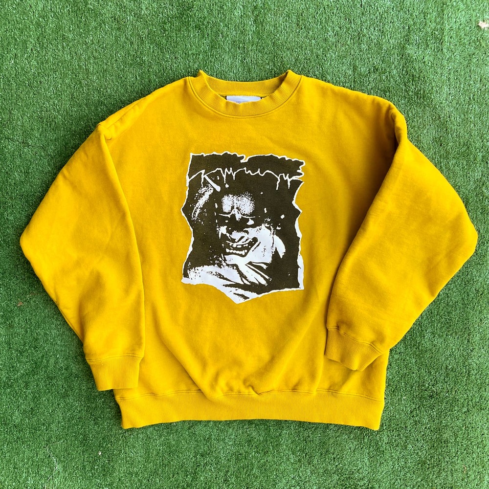RARE FUCKING AWESOME YELLOW GRAPHIC CREWNECK SWEATSHIRT SZ L